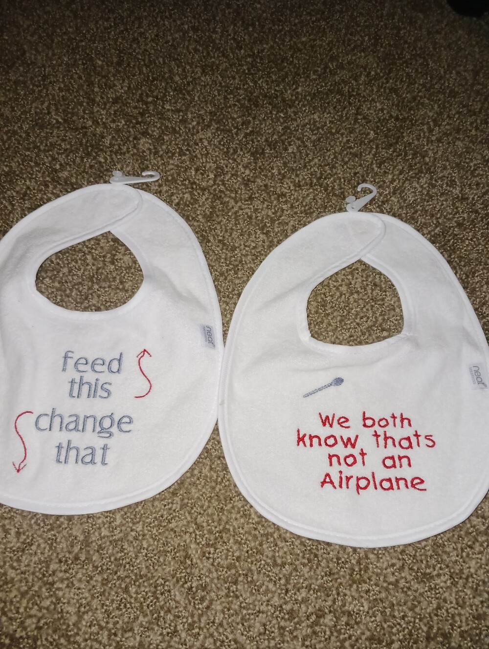 Unbranded White Baby Bibs with Red & Gray Embroidery - 2 Pack